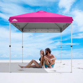 EAGLE PEAK 8x8 Pop Up Canopy Tent Instant Outdoor Canopy Easy Set Up Straight Leg Folding Shelter with Wheeled Bag, 8 Stakes and 4 Ropes, Pink