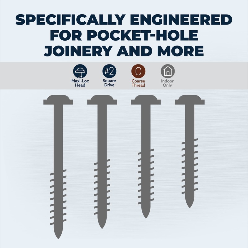 Kreg SML-C2-50 Zinc Pocket Screws, 2-Inch #8 Coarse Thread, Maxi-Loc