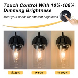 Battery Operated Wall Sconce Set of Two,6000mAh Rechargeable Wireless Wall Lamp Indoor Dimmable with Remote,Vintage Black Wall Light with Glass Shade,Cordless Wall Light Fixtures for Bathroom Bedroom