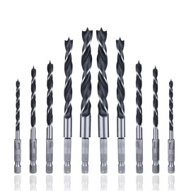 HaoTrade 10 Piece Woodworking Dowel Drilling Set, HSS Twist Drill Set, 1/4 Inch Hex Shank Metal Drill, Wood Drill Bit Set for Woodworking Dowel Drilling, 4 mm/5 mm/6 mm/8 mm/10
