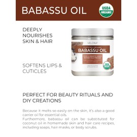 velona Babassu Oil USDA Certified Organic - 16 Fl Oz | 100% Pure and Natural Carrier Oil | Refined, Cold Pressed | Face, Hair, Body & Skin Care and Cooking | Use Today - Enjoy Results