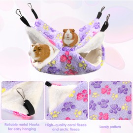 Provone 2Pcs Rat Hammocks for Cage, 2 Layer Pet Hammock Small Animal Pet Hammock for Cage Warm Chinchilla Hanging House, Soft Hamster Bed, Playing Sleeping Small Animal Beds(Paw)