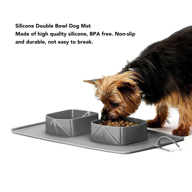 Silicone Double Bowl Dog Mat Foldable Anti Slip Pet Food
