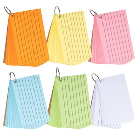 NOTEZMATE Record Cards,500 PCS Ruled Index Cards,125 x 75mm Revision Cards On a Ring,6 Assorted Colours Cue Cards Kraft Paper Notecards Lined Flshcards for Study Office NotePads School Learning Memo
