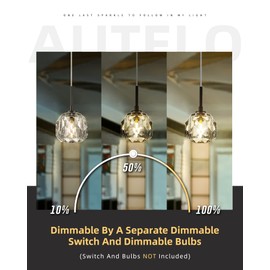 AUTELO Crystal Pendant Lights Kitchen Island, Mini Modern Pendant Light Fixtures in Matte Black Metal Finish, Kitchen Pendant Lighting Over Island for Dining Room, Bedroom, H3878 BK