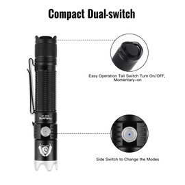 ThruNite BSS V6 Black Scout Survival Customized Edition EDC Flashlight, USB-C Rechargeable LED Flashlight, High 2000 Lumens, 6 Light Modes, Dual Switches Bright Flashlights, Black - CW