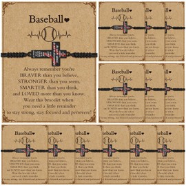 12 Set Softball Soccer Baseball Bracelets Gifts Adjustable Cross Charm Bracelets Softball Baseball Soccer Party Favor Team Gifts with Inspirational Cards for Teen Player Group Ball Lover(Baseball)