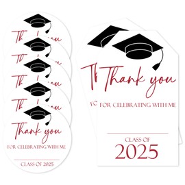 40 Pcs Thank You Graduation Stickers Labels, 20 Pcs Round Stickers 20 Pcs Rectangular Stickers Labels, Class of 2025 Graduates Party Favor and Accessories(Red)- A01