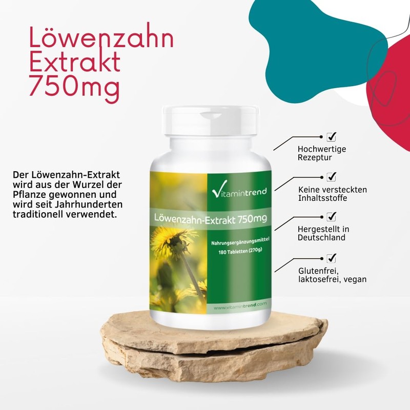 Dandelion Extract 750 mg – 180 Tablets 6 Month Supply