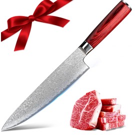 Plys Chef Knife 8 Inch, Damascus Kitchen Knife, Professional Japanese High Carbon Stainless Steel Ultra Sharp Kitchen Utility Knives for Home and Restaurants