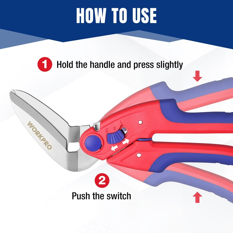 WORKPRO 250mm Heavy Duty Scissors, Multi-Purpose Angled Scissors, Serrated Blade