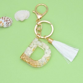 Suweibuke Cute Beige Key Chains for Women Girls, Initial Letter Keychains with White Tassel, Charms for Key Handbags Backpacks (D)