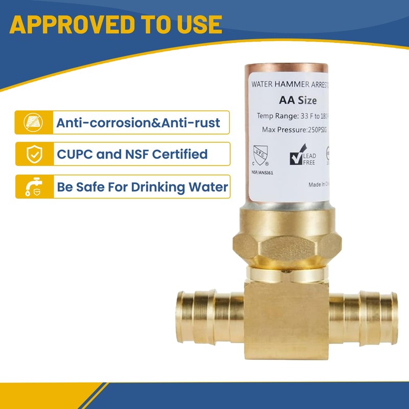 GUOFIS Water Hammer Arrestor,1/2Inch Tee Copper Water Arrestor,Pex-A Expansion Connection(4PACK,Copper