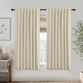 KOUFALL Bathroom Curtains Window,Short Natural Linen Blackout Curtains 45 Inches Long