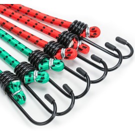 Veppak-Bungee Cords with Hooks, 6 Pack Elastic Bungee Straps Includes 24", 16",Heavy Duty Outdoor Bungie Straps to Packing for Camping, Tent, Storing Packages, Fastening Items (6)