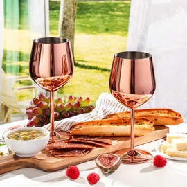 WOTOR Rose Gold Wine Glasses Set of 4, 18oz Copper Wine Glasses, Stainless Steel Wine Glasses, Unbreakable Metal Wine Glass for Outdoor, Travel, Camping, Ideal Wine Accessories Gift