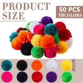 Gemscream 50 Pcs Large Yarn Pom Poms for Crafts Acrylic Yarn Balls Fuzzy Pompoms DIY Large Pom Pom Balls for Hats Handmade Arts Holiday Party Hanging Decorations (Multi Colors, 3 Inch)