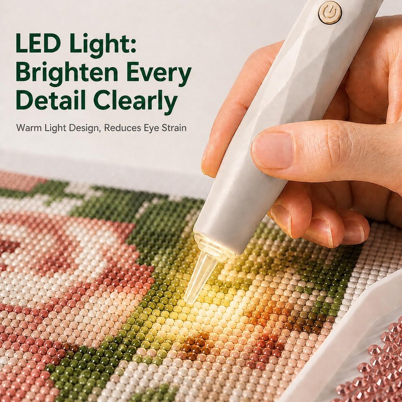 Electric Diamond Art Pen with Light, Dual-Speed Vacuum Tool (Beige)