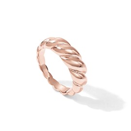 PAVOI 14K Gold Plated Croissant Dome Rings for Women - Trendy Twisted Braided Band - Chunky Signet Stackable Ring Stetement Jewelry, 6, Rose Gold, No Gemstone