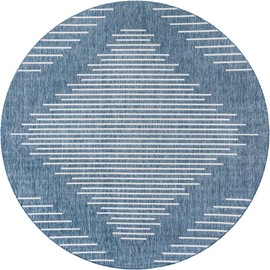Unique Loom Outdoor Modern Collection Area Rug - Tambor (10' 8" Round Blue/Ivory)