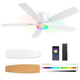 52" RGB Ceiling Fans with Lights and Remote Control, Dimmable, DC Reversible Motor, Noiseless, 6 Speeds,White Ceiling Fan for Bedroom Indoor/Outdoor