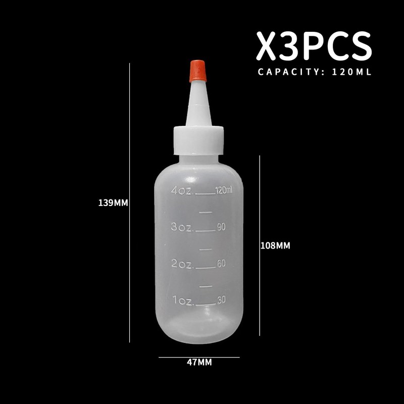 MUEEAD 3 Pack Pointed Plastic Bottles, Squeeze Applicator Bottles, Translucent