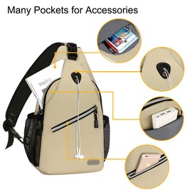 MOSISO Sling Backpack, Multipurpose Crossbody Shoulder Bag Travel Hiking Daypack, Beige