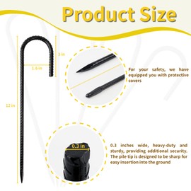 Anothera 16 Pack Steel Rebar Stakes, 12-Inch Heavy Duty J Hook Metal Fence Stake, Rustproof Ground Hooks Anchors for Tents, Plants, Fences and Trampolines