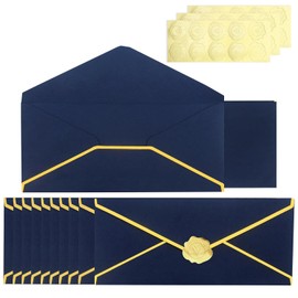 Business Envelopes with V-Flap Gold Border, 30 Pack Invitation Business Mailing Envelopes with Gold Stickers for Invoices, Checks, Letter Mailing (Blue)