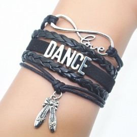 HHHbeauty Dance Bracelet - Infinity Belly Ballroom Dance Charm Bracelet Dancer Gifts For Dancer, Dance Mom, Dance Teacher, Dance Lovers ((Black)