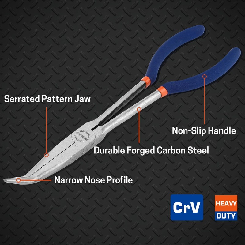 WISEPRO 11 Inch Extra Long Reach Needle Nose Pliers, 45°