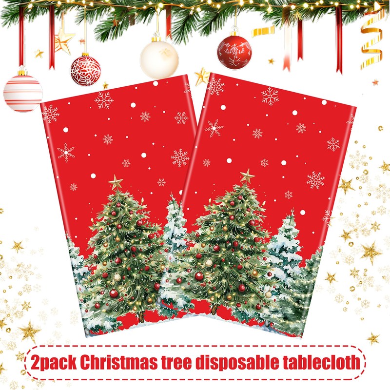 2 Pack Christmas Plastic Tablecloths 54 X 108inch Xmas Tree