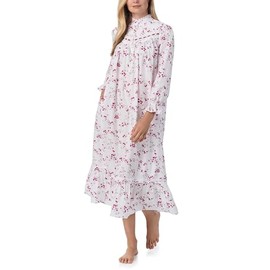 EILEEN WEST Women's Long Sleeve High Neck Cotton Lawn Ballet Gown, White Ground Floral