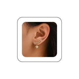 Cimenexe Bohemian Cz Northstar Dangle Earrings Gold Star Ear Climber Earrings Triple Star Ear Crawler Earring Retro Celestial Earrings Jewelry for Women and Girls