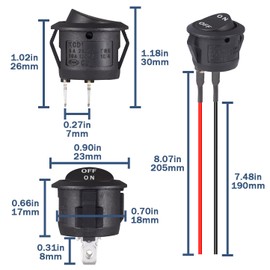 VEXUNGA Round Switch On Off with Wire and 5 Pieces Rocker Switch 12 V Rocker Switch Round 2-Pin On Off 6A 250V 10A 125V AC for Car Caravan (Pack of 10)