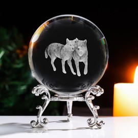 Ahantper 3.15"/80mm Crystal Ball with Stand, Modern Home Decor Gift Ornaments for Living Room, Bedroom, Office Desktop, Table, Shelf (Wolf)
