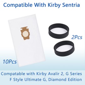 LOSKLENO 10 Pack Vacuum Cleaner Bags and 2 Belts Compatible with Kirby Vacuum Bags 204811, 204814, 205811 Style F, Fit for All Kirby Sentria Vacuum G Series, Avalir (10 Bags + 2 Belts)