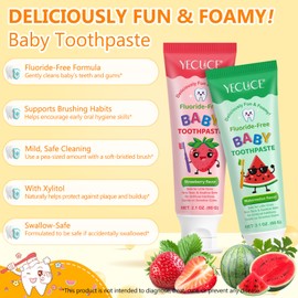 Toothpaste for Children, Children's Toothpaste, Fluoride-Free, Mild Dental Care, Safe Formula, Protects Against Caries, Suitable for Ages 2 and Above, 60 g Strawberry Flavour & Watermelon Flavour