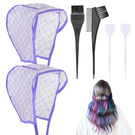 Bewudy 2 Sets of Hair Coloring Kits, Hair Highlighting Caps, Hair Dye Cap Disposable Hair Art Frosting Cap with Plastic Crochet Hook, and Hair Dye Brushes for Salon Hair Dyeing Hairdressing (Purple)