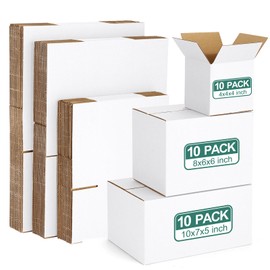 Eupako 30 Pack Small Shipping Boxes Assorted Sizes, White Corrugated Box Mailers, Cardboard Boxes for Packaging Small Business, Mailing, 4x4x4 & 8x6x6 & 10x7x5 10 PCS Each Small Boxes