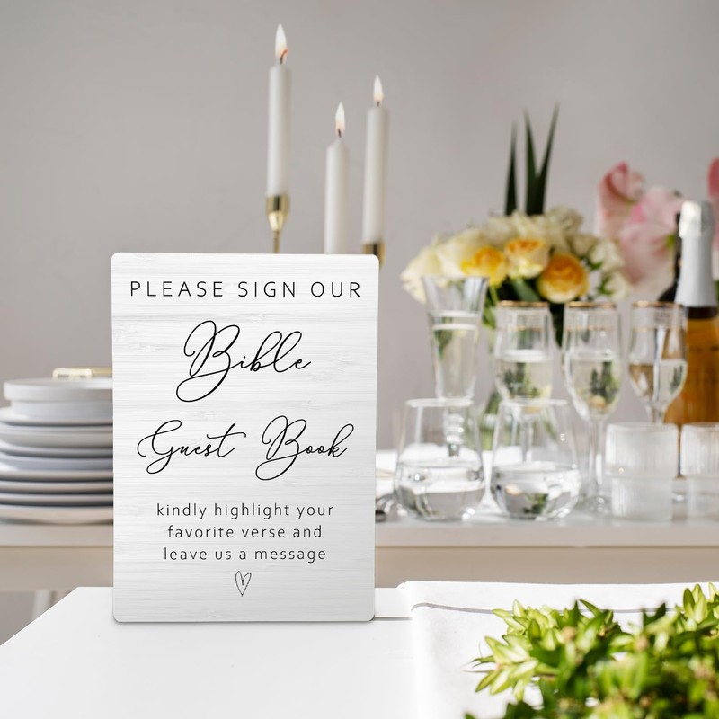 RUNMESS Bible Guest Book Wedding Wooden Sign Stand, 5x7inches, Wedding