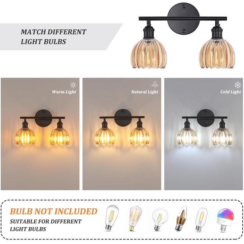 Shenmoyl Bathroom Light Fixtures, 2-Light Black Vanity Wall Light Over