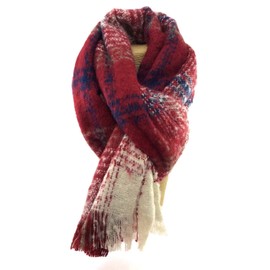 LilyRosa® Large Oversized Winter Tartan Scarf Soft Red Cream Check Plaid Scarves Wrap
