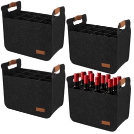 LOPYXBR 4 PCS 12 Bottle Wine Carrier Tote 14.6x12.6x8.7 Inch Wine Shipping Box 12 Bottles Liquor Bottle Storage Bag Gray Wine Bottles Storage Bag for Party, Travel, Picnic
