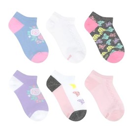 Robeez Children/Youth No Show Cotton Blend Socks for Everyday Wear, 6-Pack, Girls, Boys, Unisex, 1-6 Years, Macy Floral, 4-6 Years