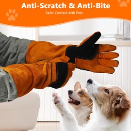 Animal Pet Handling Gloves Bite Proof, 60cm Leather Anti Scratch Protective Pet Gloves for Cats Dogs Grooming, Reptiles, Veterinary Visit for Pet Bird Falcon Livestock Snake (Orange, 23.6in/60cm)