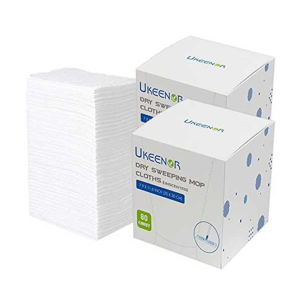 UKEENOR Dry Mop Refills Sweeper Disposable Dusting Cloths Dry Sweeping Refills Dry Duster Cloths Mop Pads Floor Cloth Refills Electrostatic Cloths 160 Count 7.9 inchx11.6 inch,White