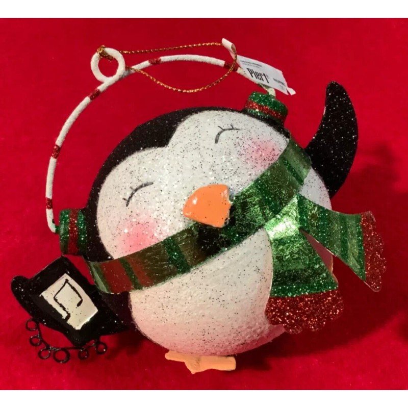 Pier 1 Imports 5" Glitter Penguin Ball w Headphones Christmas