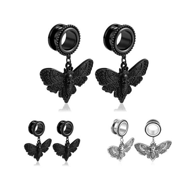 Stainless Steel Dangle death moth screw back ear gauges SoScene