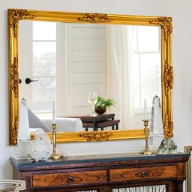 Chende Large Gold Foil Wall Mirror 28" x40", Antique Baroque Mirror with Ornate Frame, Gold Vintage Mirror for Wall Living Room, Fireplace, Bathroom, Hanging Vertically or Horizontally